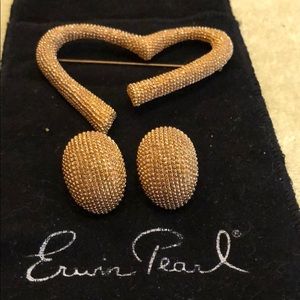 Erwin Pearl Matching Gold Tone Brooch & Earrings